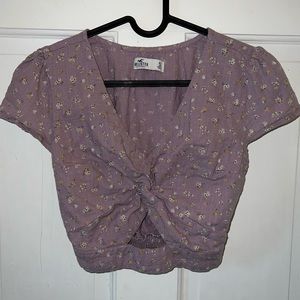 Hollister cropped floral cut out shirt